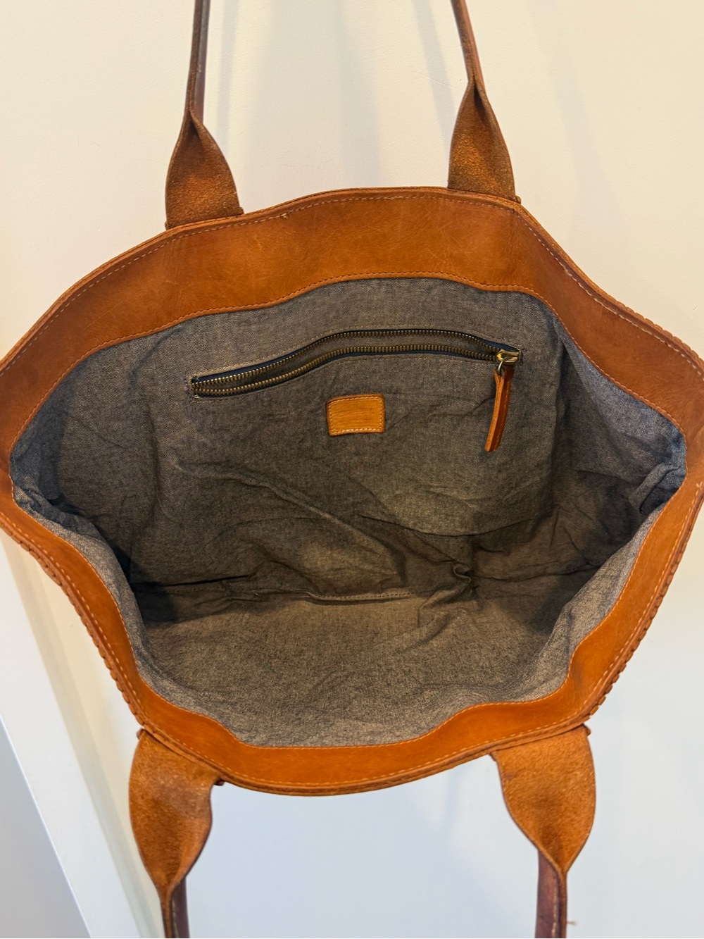 Clare V. La Tropezienne Perforated Leather Tote | Cognac Brown | Made in USA - Picture 10 of 16